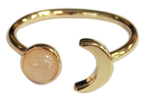 BAGUE QUARTZ ROSE PERLE 6 MM ET LUNE METAL DORE AJUSTABLE