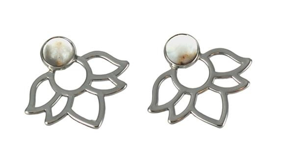 BOUCLES D'OREILLES AGATE CRAZY LACE PERLE ET LOTUS METAL ARGENTE