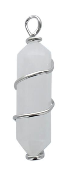 Pendentif en Cristal de Roche Pointe Biterminée et Spirale en Métal Argenté