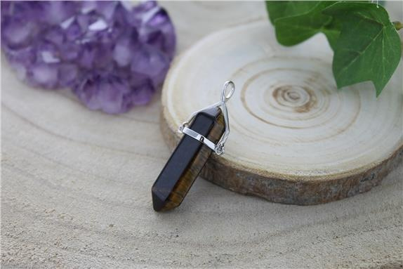 Pendentif en Oeil de Tigre Pointe Biterminée