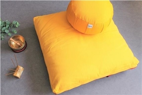 ZABUTON EN KAPOK BIO BORDEAUX ET JAUNE