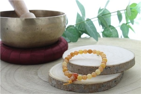 BRACELET MALA ENFANT - AVENTURINE PECHE ET JADE JAUNE