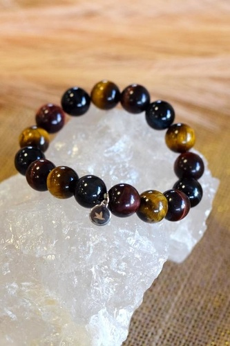 Bracelet Oeil de Tigre de Taureau et de Faucon Perles rondes 12 mm