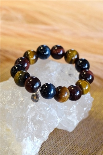 Bracelet Oeil de Tigre de Taureau et de Faucon Perles rondes 14 mm