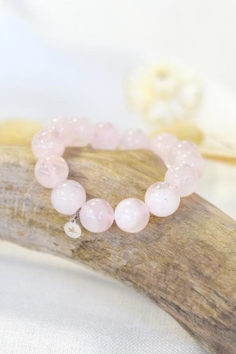 Bracelet Quartz Rose Perles rondes 14 mm