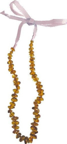 COLLIER AMBRE BEBE RUBAN ROSE - 33 CM