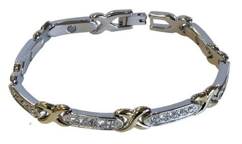 GOURMETTE MAGNETIQUE DOREE ET ARGENTEE INCLUSIONS CRISTAUX 20 CM