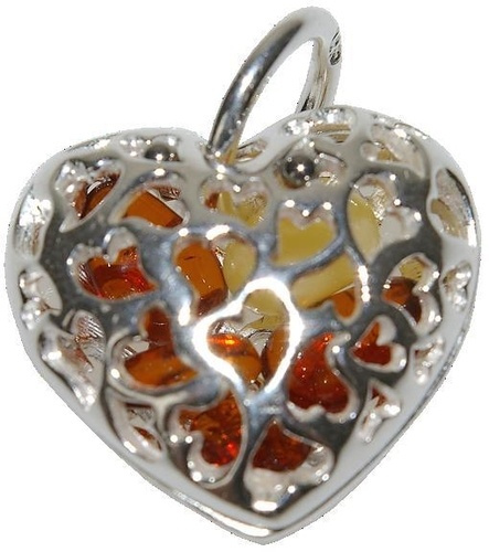 PENDENTIF COEUR ARGENT ET AMBRE