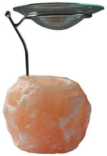 BOUGEOIR EN CRISTAL DE SEL AVEC COUPELLE EN VERRE