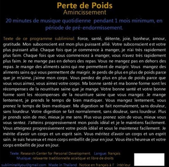 PROGRAMME SUBLIMINAL AUDIO - PERTE DE POIDS - AMINCISSEMENT