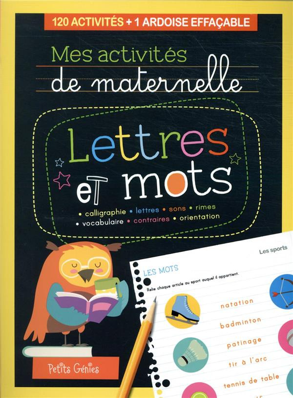 Lettres et mots. 120 activités   1 ardoise effaçable