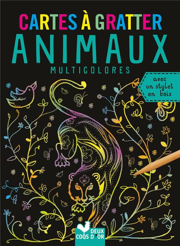 Cartes à gratter Animaux multicolores. Avec un stylet en bois