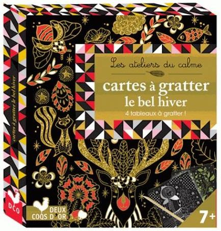Cartes à gratter le bel hiver. 4 tableaux à gratter et 1 styler en bois