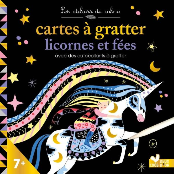 Cartes à gratter licornes et fées avec des autocollants à gratter. Avec 10 cartes à gratter, 4 planc