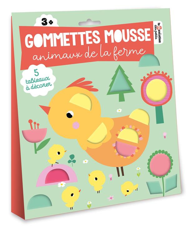 Gommettes mousse animaux de la ferme. 5 tableaux à décorer
