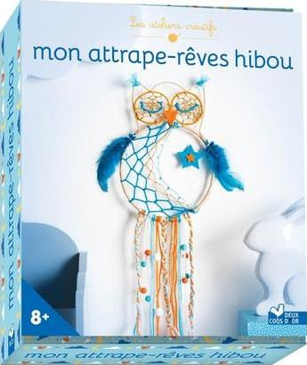 Mon attrape-rêves hibou. Coffret avec 6 pelotes, 4 plumes, 2 fils de kraft, de la feutrine, 1 cercle