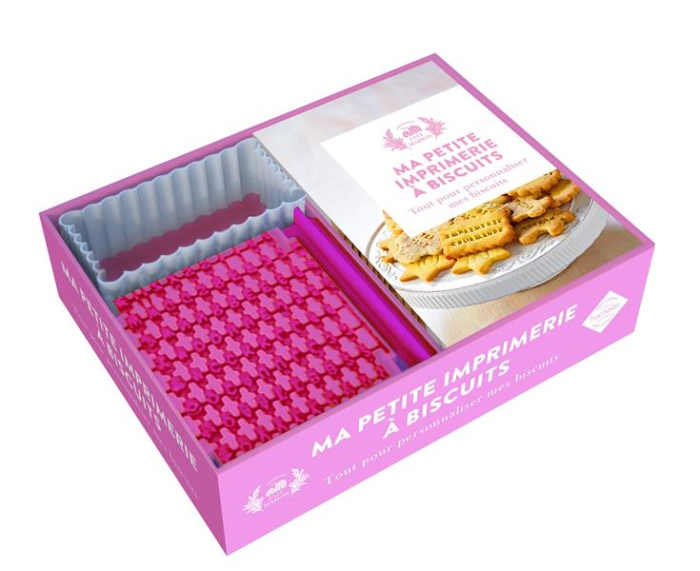 Ma petite imprimerie à biscuits. Coffret avec 1 emporte-pièce en forme de biscuit, 1 règle de compos