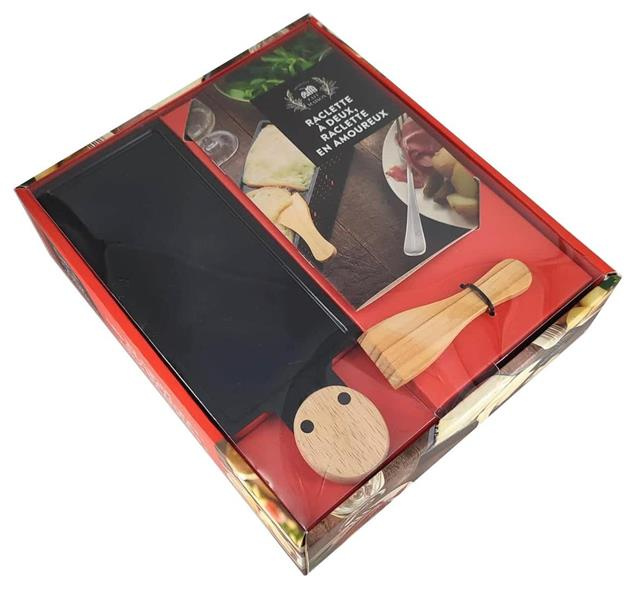 Coffret Raclette à deux, raclette en amoureux. Contient : 1 appareil à raclette à la bougie pour 2 p