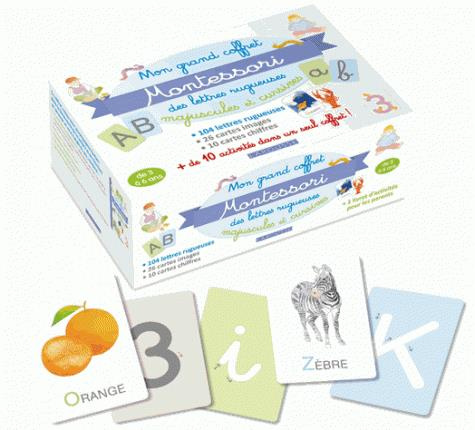 Mon grand coffret Montessori des lettres rugueuses majuscules et cursives. Avec 104 lettres rugueuse