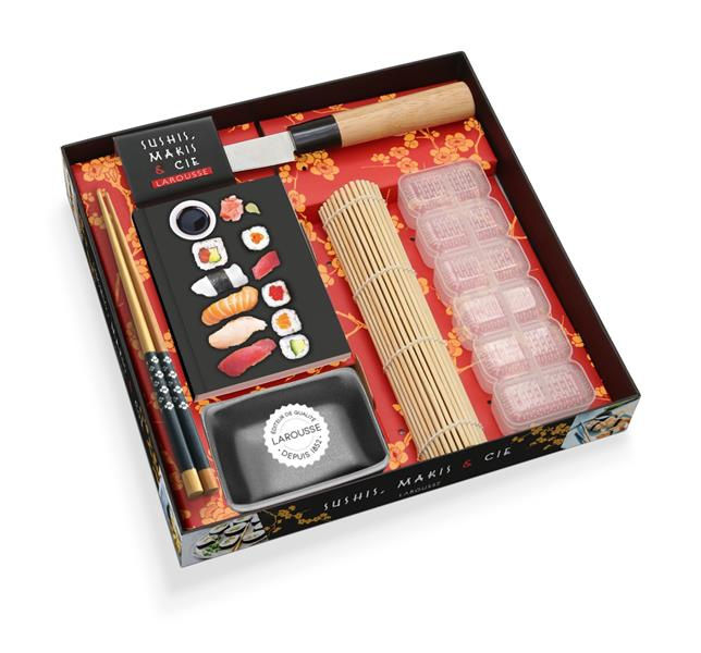 Sushis, makis & Cie. Avec un moule à sushis, 1 couteau en bois et inox, 1 natte en bambou, 1 coupell