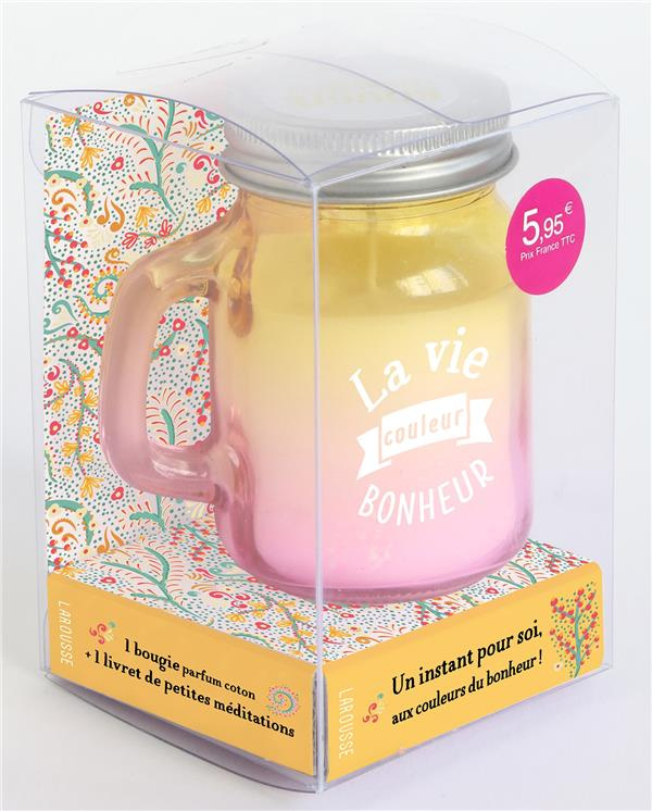La vie couleur bonheur. Coffret avec 1 bougie parfum coton   1 livret de petites méditations. Un ins