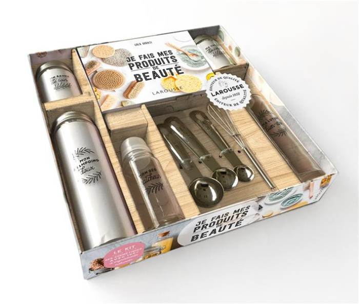 Coffret Je fais mes produits de beauté. Le livre de recettes avec 3 flacons en verre, 1 roll-on en v