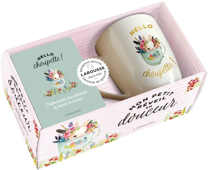 Mon petit réveil en douceur. Avec un joli mug en céramique "Hello choupette" et un petit carnet