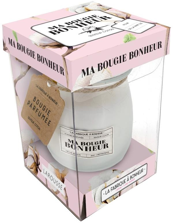 Coffret Ma bougie de bonheur. Avec 1 bougie senteur coton et 1 livret Bonheur