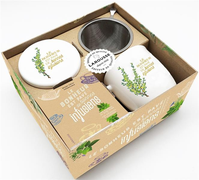 Le bonheur est pavé de bonnes infusions. Coffret avec une ravissante tasse et une passoire