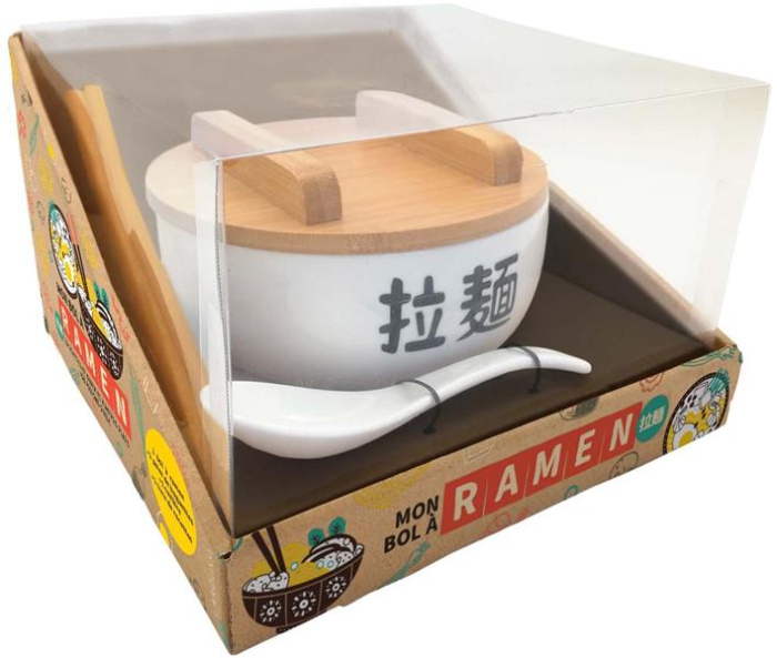 Mon bol à ramen. Coffret avec une cuillère en céramique, une paire de baguettes en bambou, un joli b