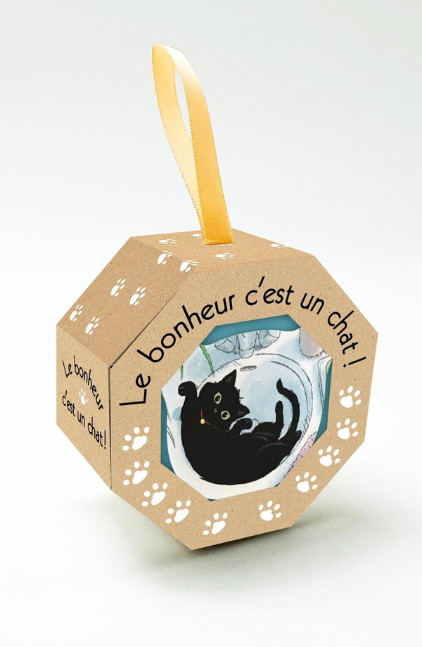 Le bonheur c'est un chat. Coffret 1 coupelle en céramique et 1 dépliant de citations