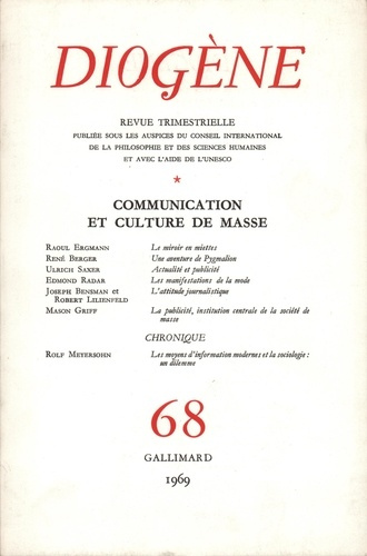 Diogène N° 68 : Communication et culture de masse