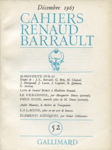 Cahiers Renaud-Barrault N° 52, décembre 1965 : Marguerite Duras