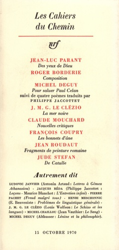 Les cahiers du Chemin N° 10, 15 Octobre 1970