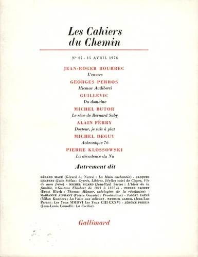 Les cahiers du Chemin N° 27, 15 Avril 1976