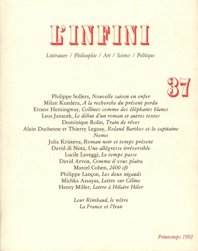 L'infini N° 37, Printemps 1992