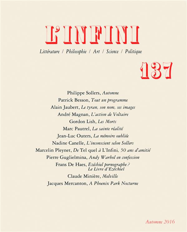 L'infini N° 137, automne 2016 : Tout un programme