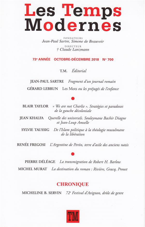 Les Temps Modernes N° 700, Octobre-décembre 2018