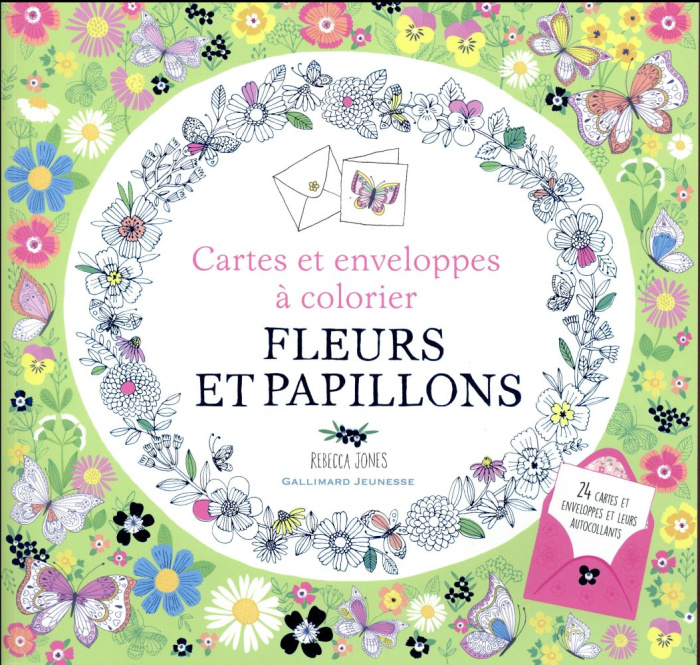 Fleurs et papillons. Cartes et enveloppes à colorier