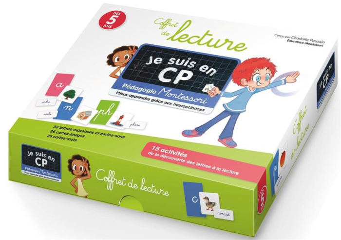 Coffret de lecture Je suis en CP. Pédagogie Montessori. 15 activités de le découverte des lettres à