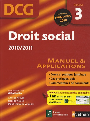 Droit social DCG 3. Manuel & applications, Edition 2010-2011