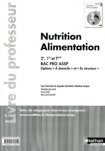 Nutrition Alimentation à domicile & en structure 2e, 1e et Tle Bac pro ASSP. Livre du professeur