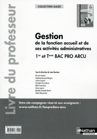 Gestion de la fonction accueil et de ses activites admin 1re et term bac pro arcu (galee) professeur