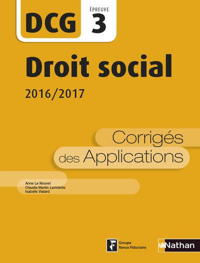 Droit social DCG 3. Corrigés des applications, Edition 2016-2017