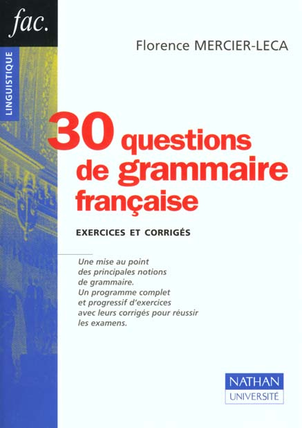 TRENTE QUESTIONS DE GRAMMAIRE FRANCAISE