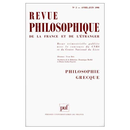 Revue philosophique N° 2, Avril-juin 1998 : Philosophie grecque