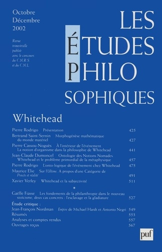 études philosophiques 2002, n° 4. Whitehead