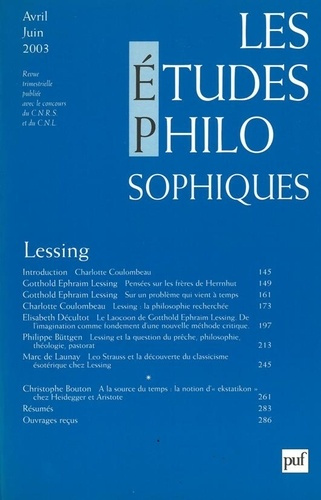 Les études philosophiques N° 2, Avril-Juin 2003 : Lessing