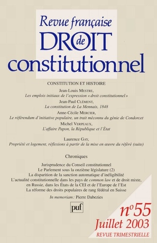 RFDC 2003, n° 55. Constitution et histoire