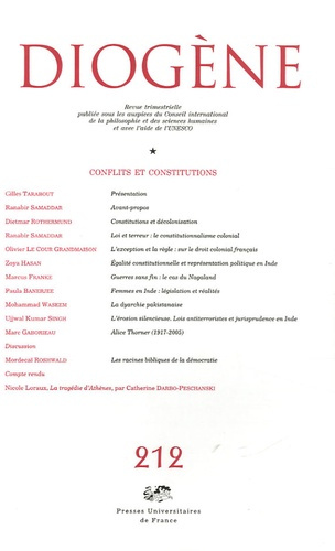 Diogène N° 212, Octobre-Décembre 2005 : Conflits et constitutions
